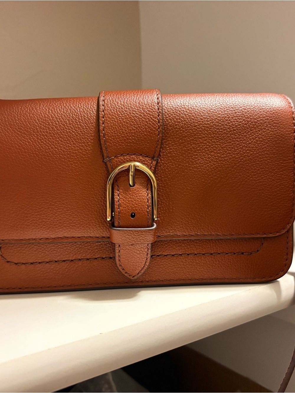 Fossil Brown Leather Crossbody Bag with Gold Buckle/Brand New. Never worn